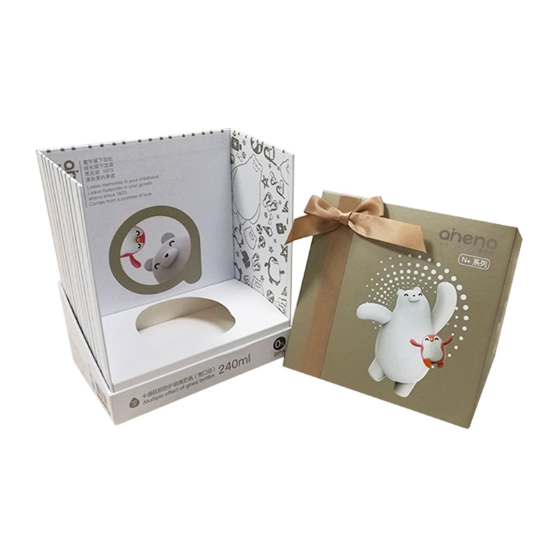 Feeding bottle cute top and base paper box with ribbon paper tray hot stamping YTD001