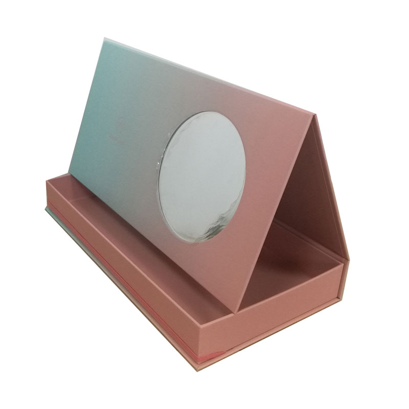 Cosmetic and skin care open lid box with hot stamping rubber band mirror BS010